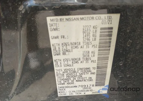 2021 Nissan Frontier Sv 4X2 z USA, uszkodzony, nr VIN 1N6ED0EAXMN709178